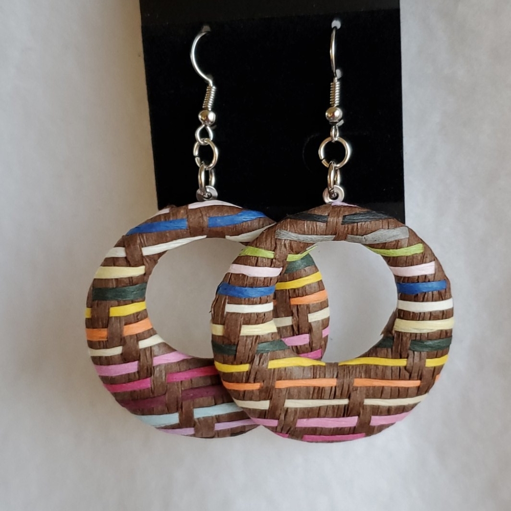 Womens brown multicolor woven texture earrings - Picture 2 of 2